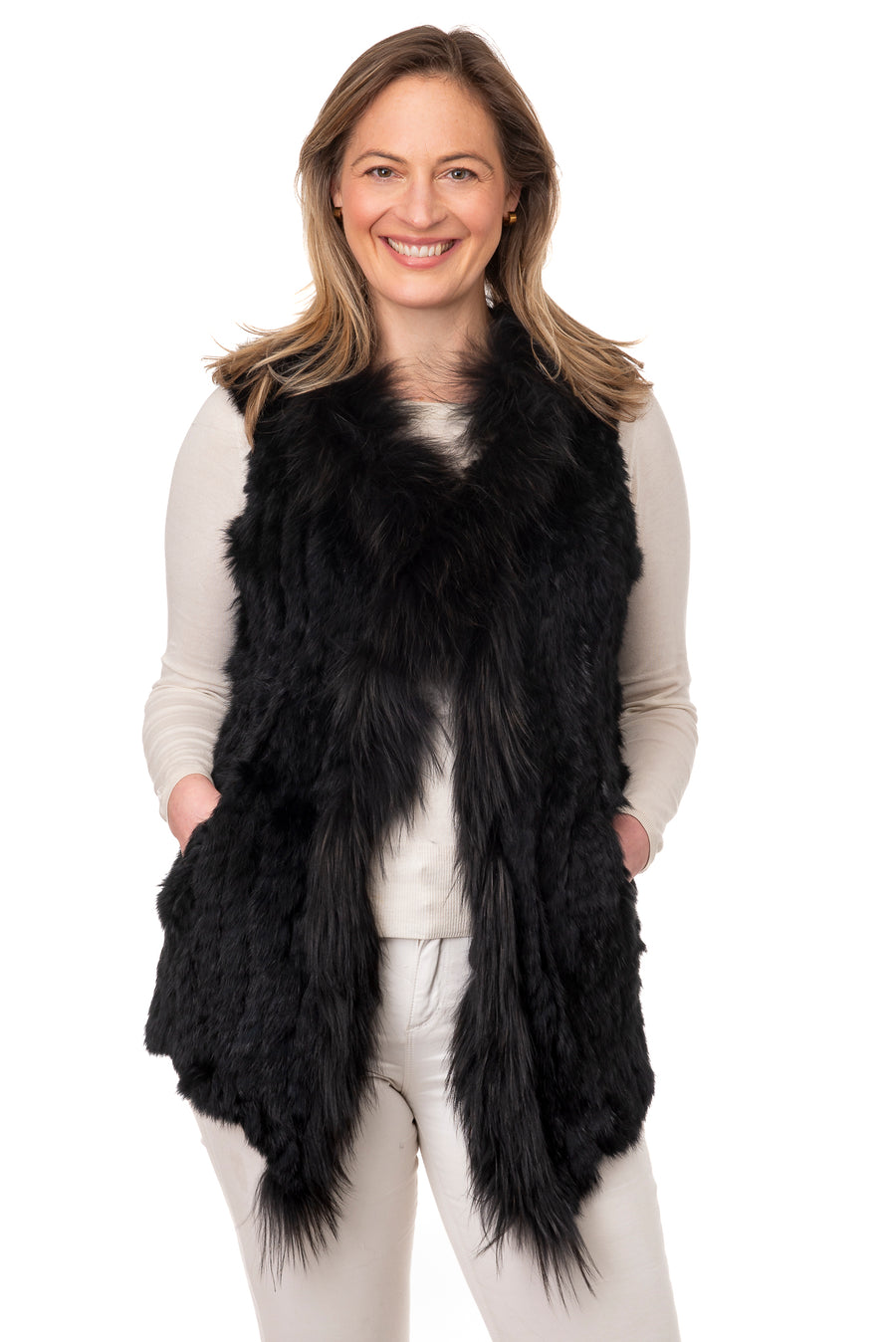 Geonna Black Real Fur Gilet