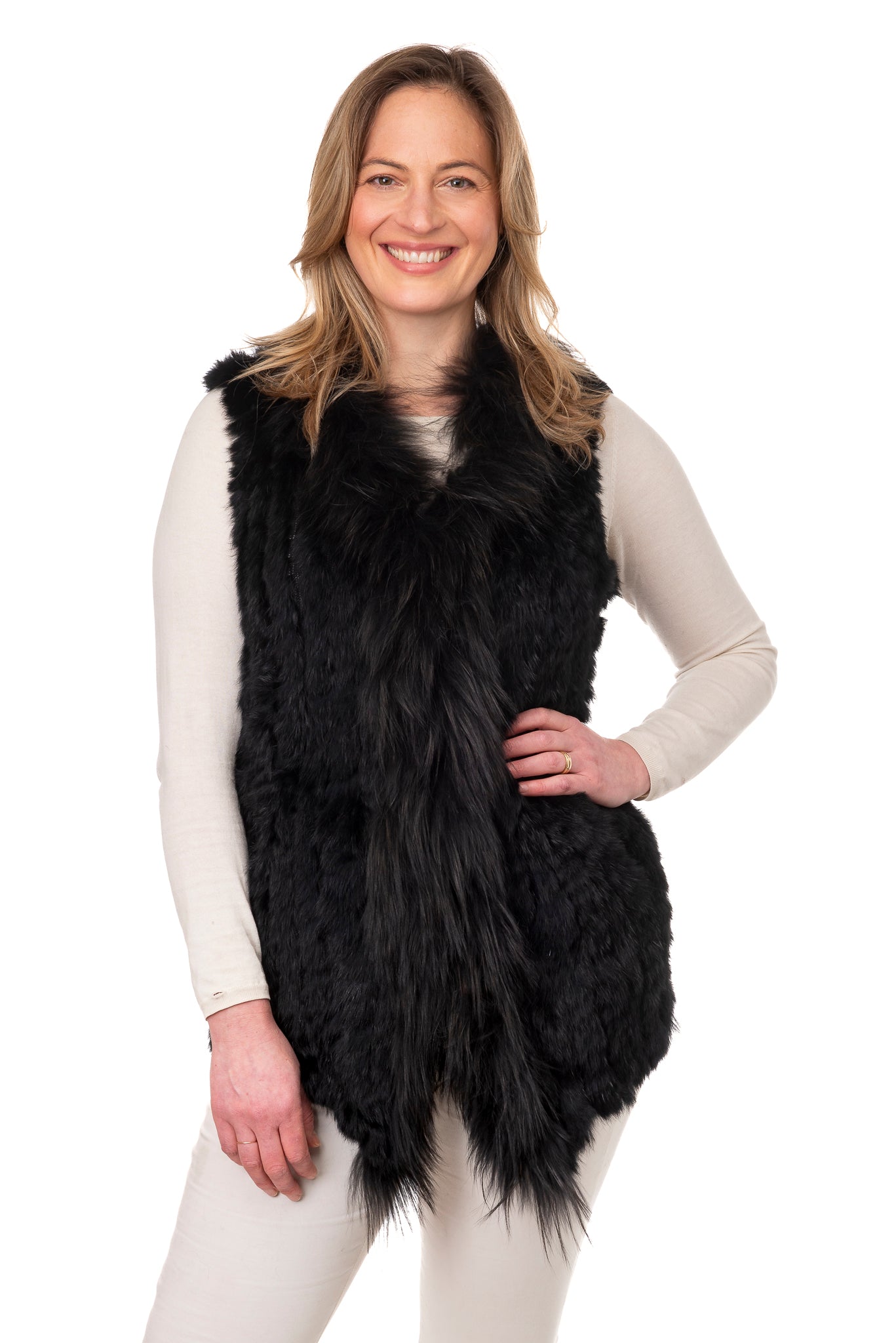 Black faux fur waistcoat best sale