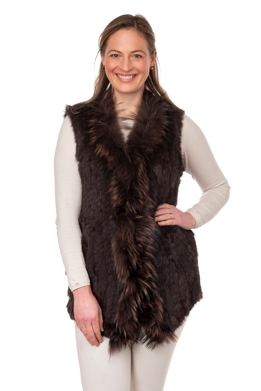 Geonna Chocolate Brown Real Fur Gilet