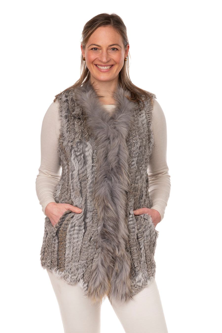 Geonna Natural Grey Real Fur Gilet