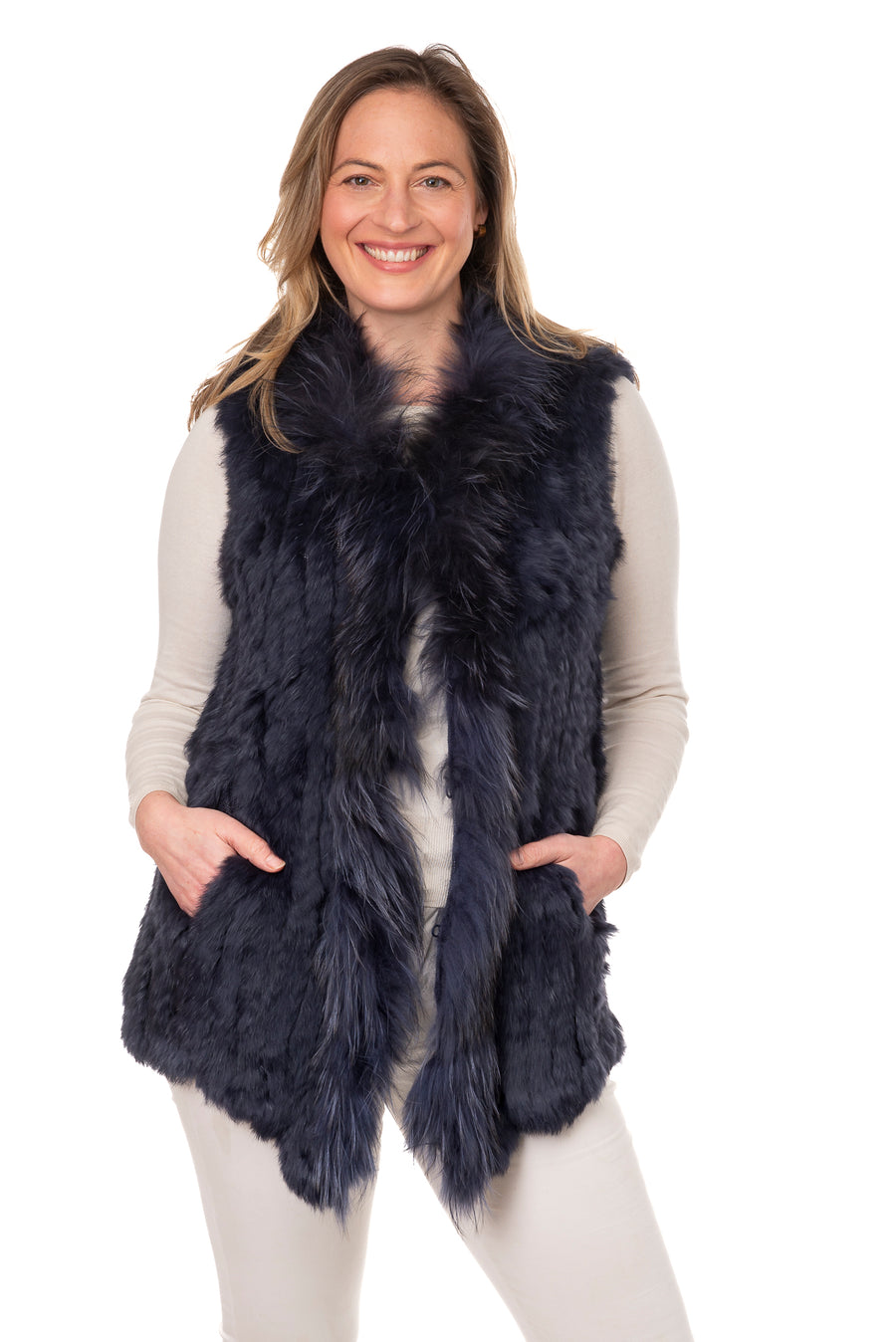 Geonna Navy Real Fur Gilet
