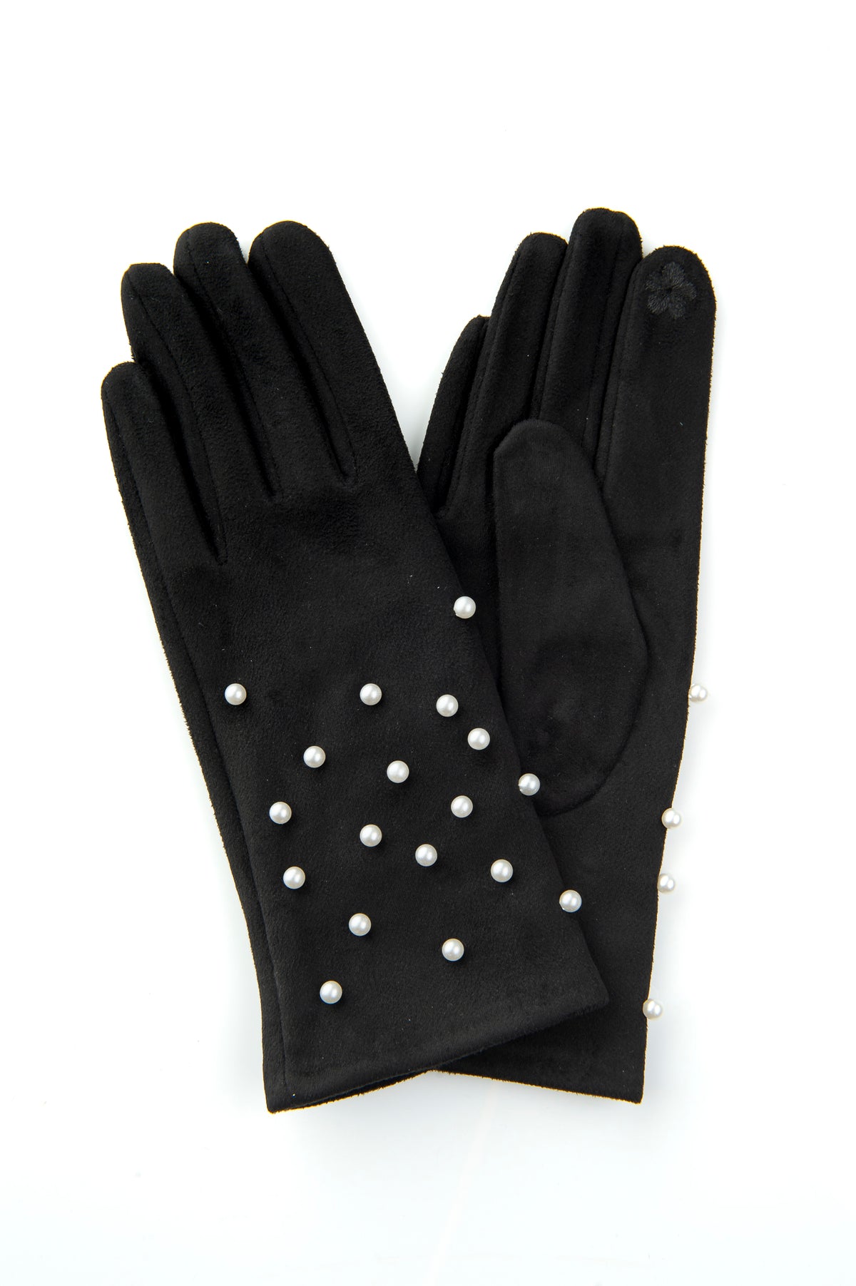 Perlina Black Suedette With Scattered Pearl Glove