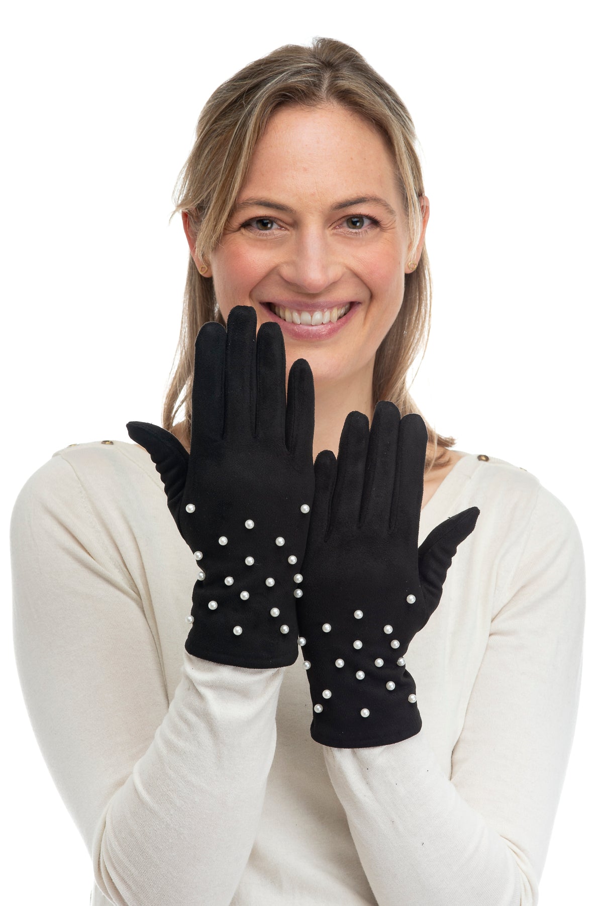 Perlina Black Suedette With Scattered Pearl Glove