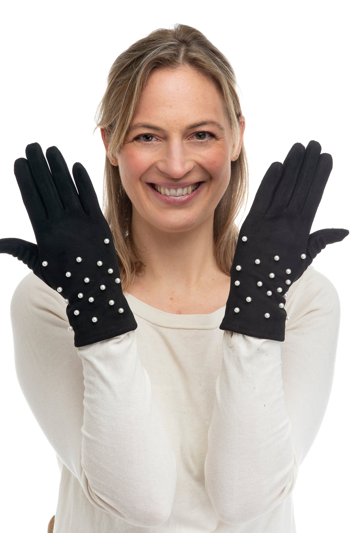 Perlina Black Suedette With Scattered Pearl Glove