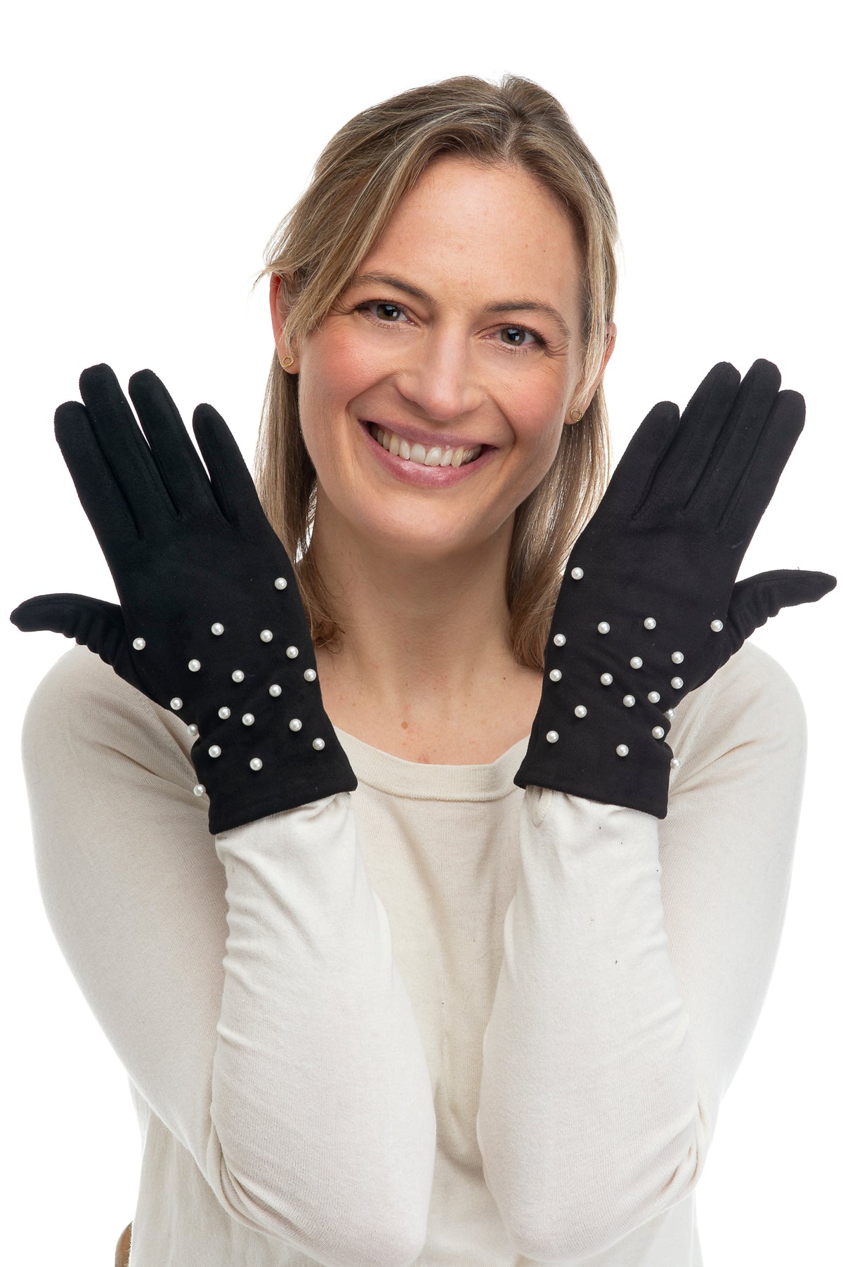 Perlina Black Suedette With Scattered Pearl Glove