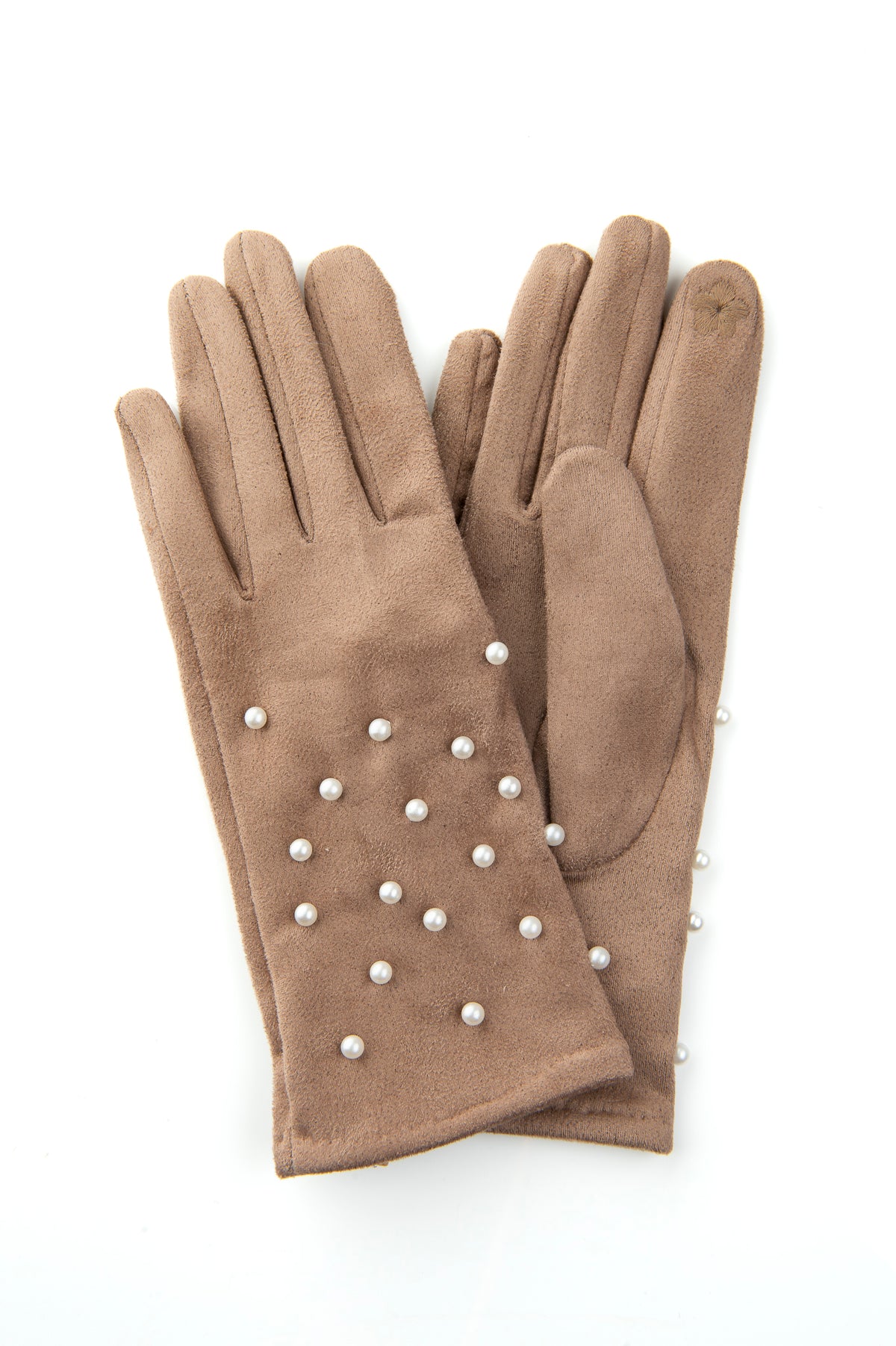 Perlina Mocha Suedette With Scattered Pearl Glove