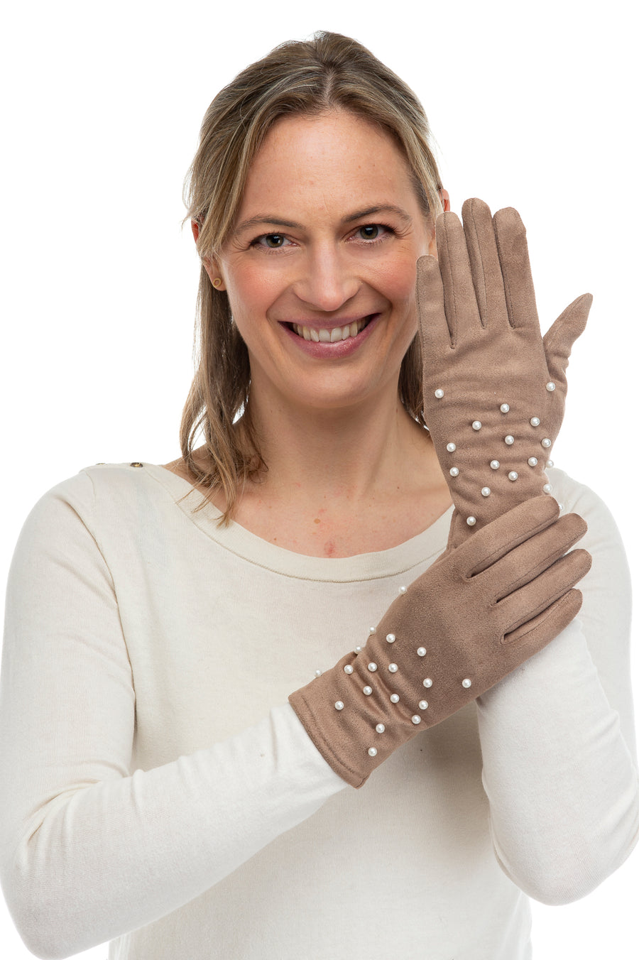 Perlina Mocha Suedette With Scattered Pearl Glove