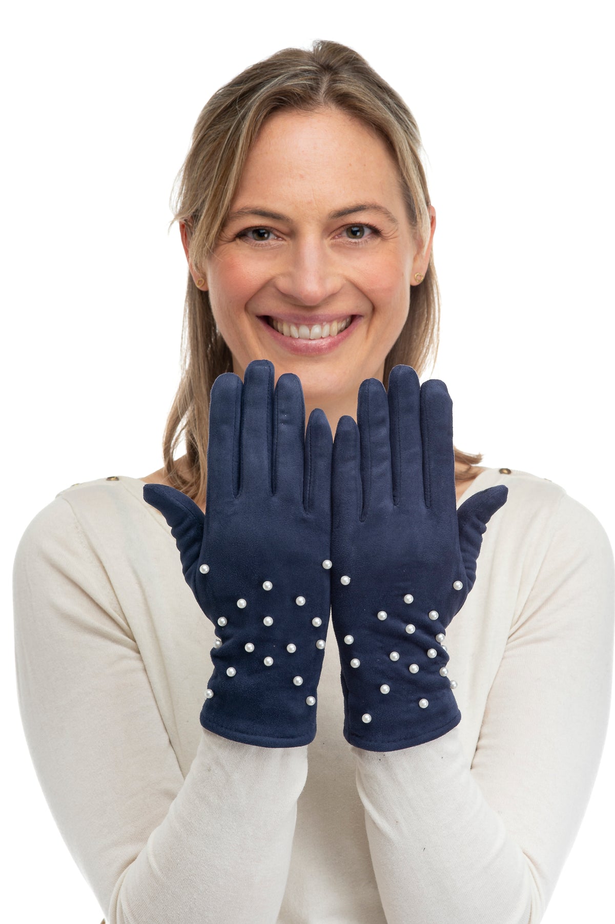 Perlina Navy Suedette With Scattered Pearl Glove