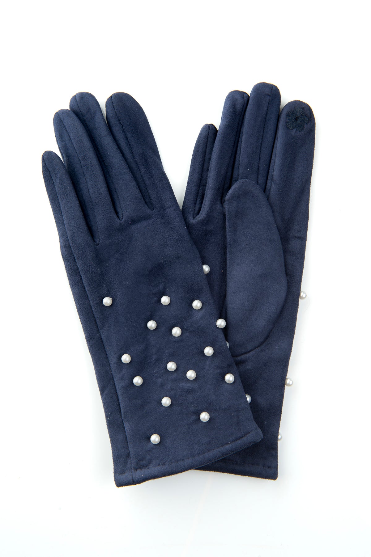Perlina Navy Suedette With Scattered Pearl Glove