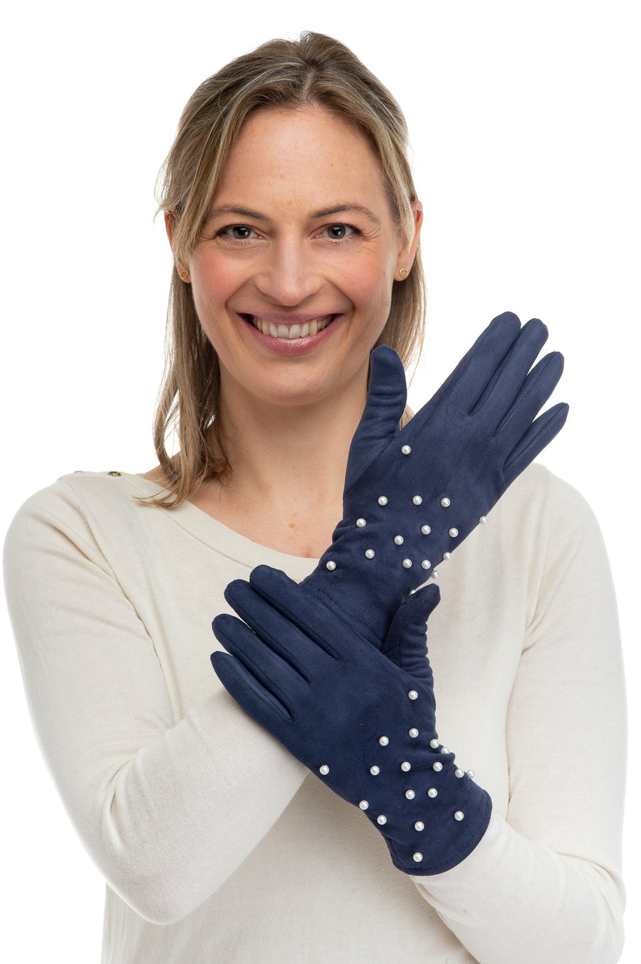 Perlina Navy Suedette With Scattered Pearl Glove