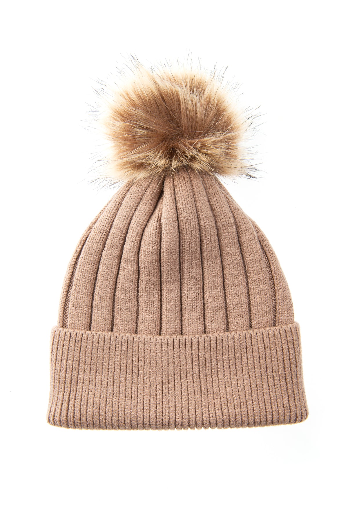 Abriana Mocha Chunky Knit Bean With Natural Brown Pom Pom