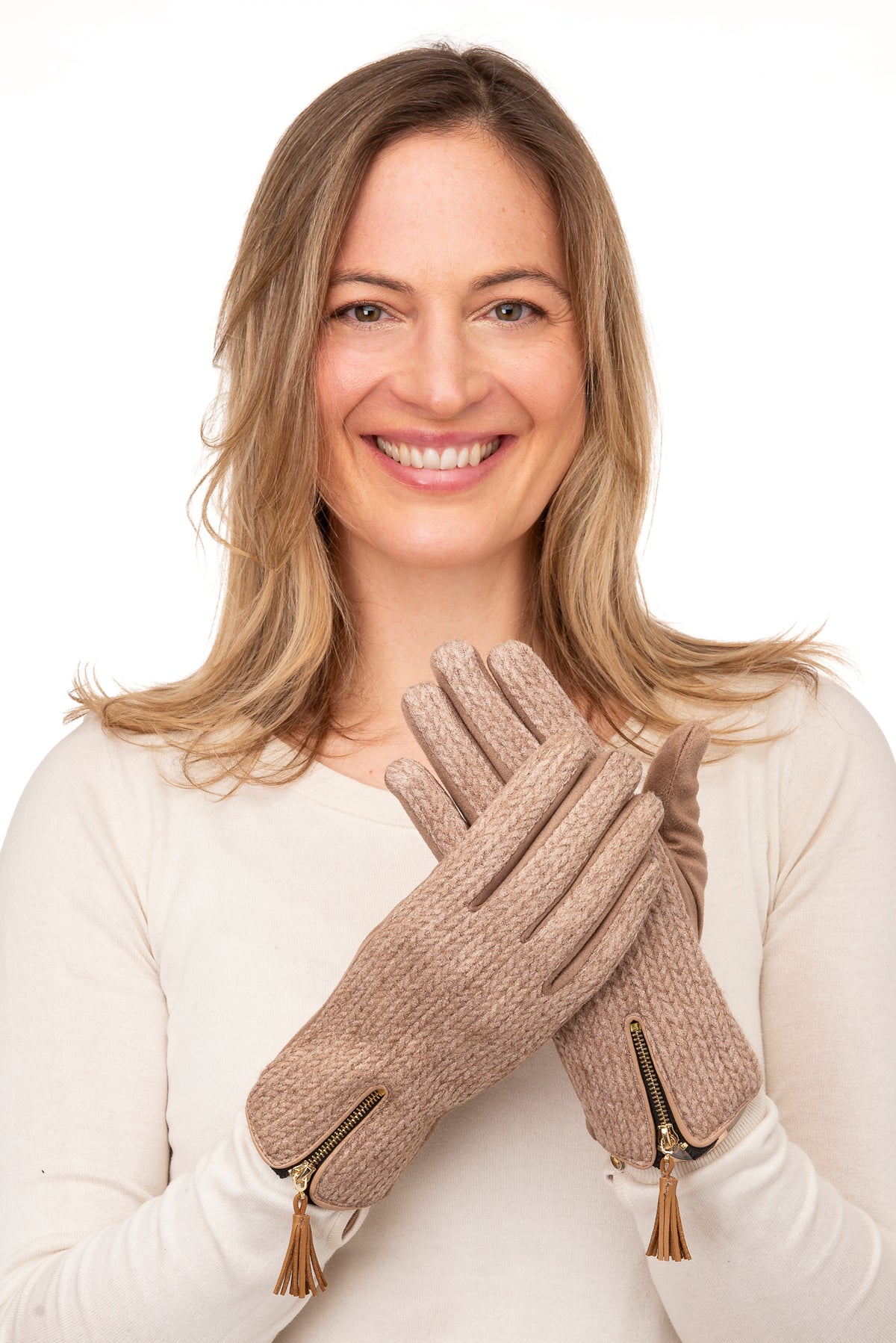 Amadea Mocha Suedette & Herringbone Glove