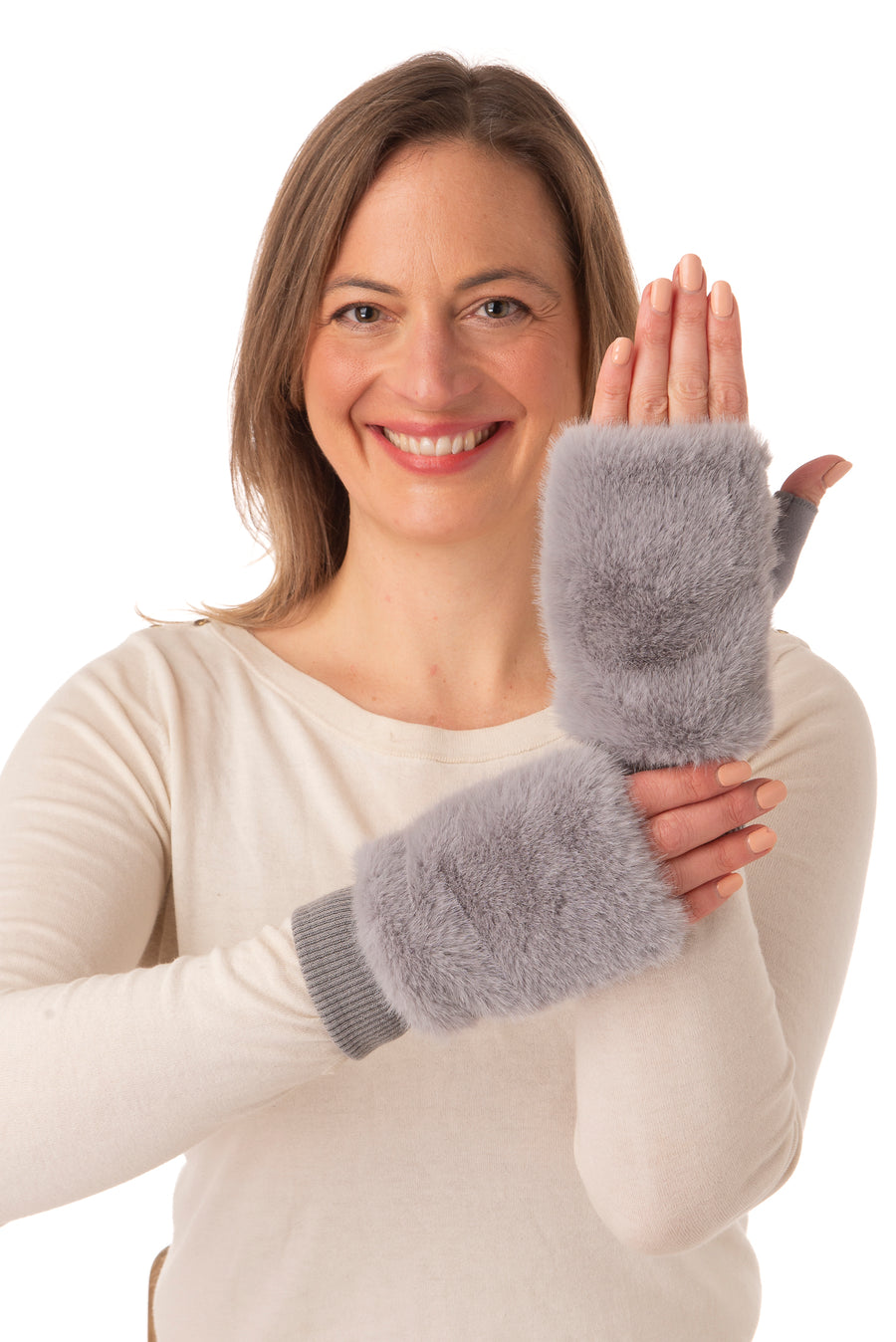 Luna Grey Faux Fur Fingerless Glove