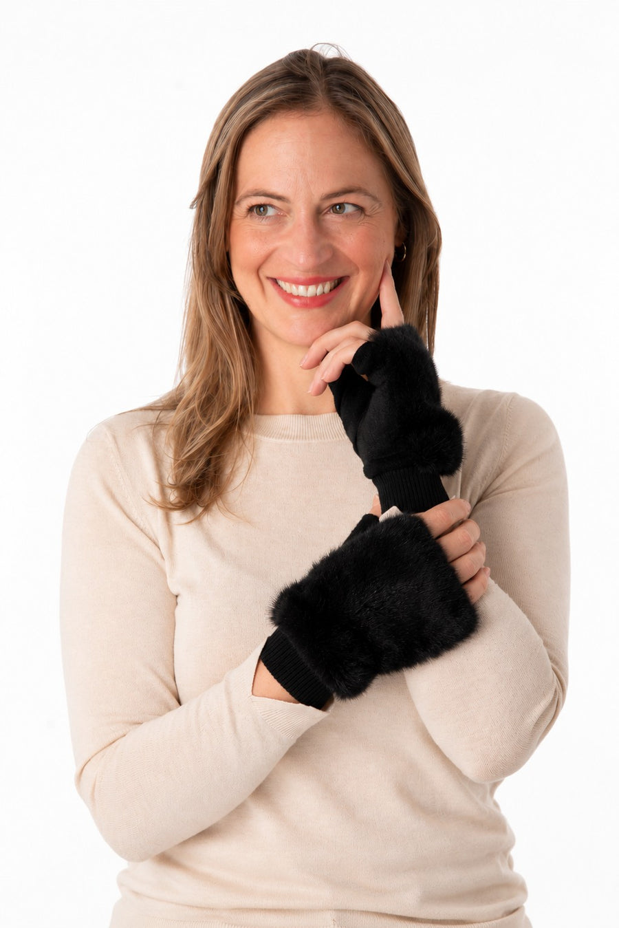 Luna Black Faux Fur Fingerless Glove