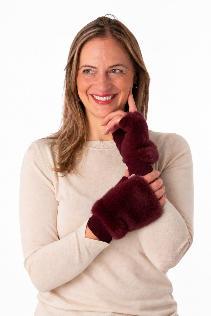 Luna Burgundy Faux Fur Fingerless Glove