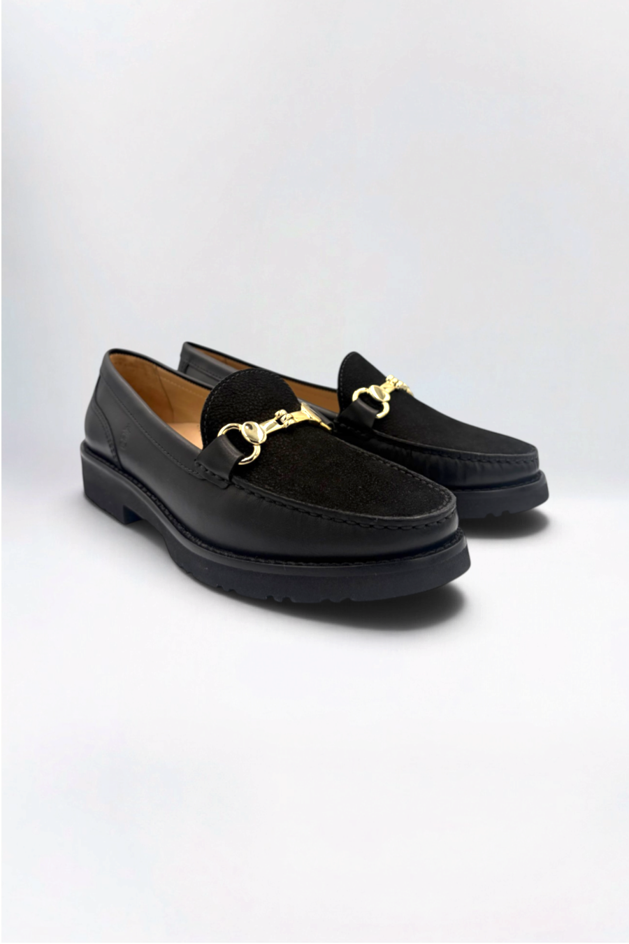 Ella Midnight Black Leather & Suede Snaffle Loafer