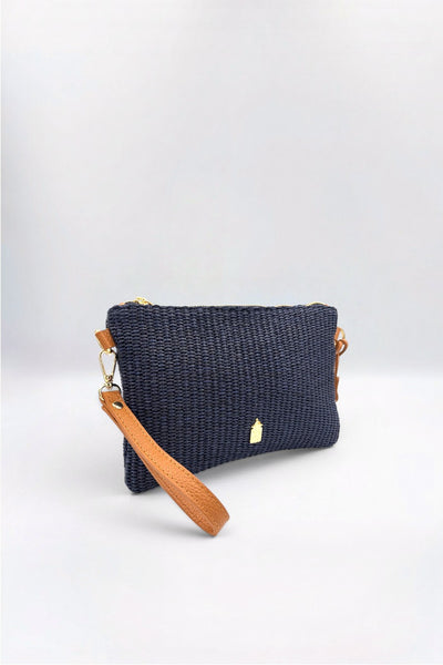 Priya Italian Raffia Clutch Bag Navy Blue – Franchetti Bond