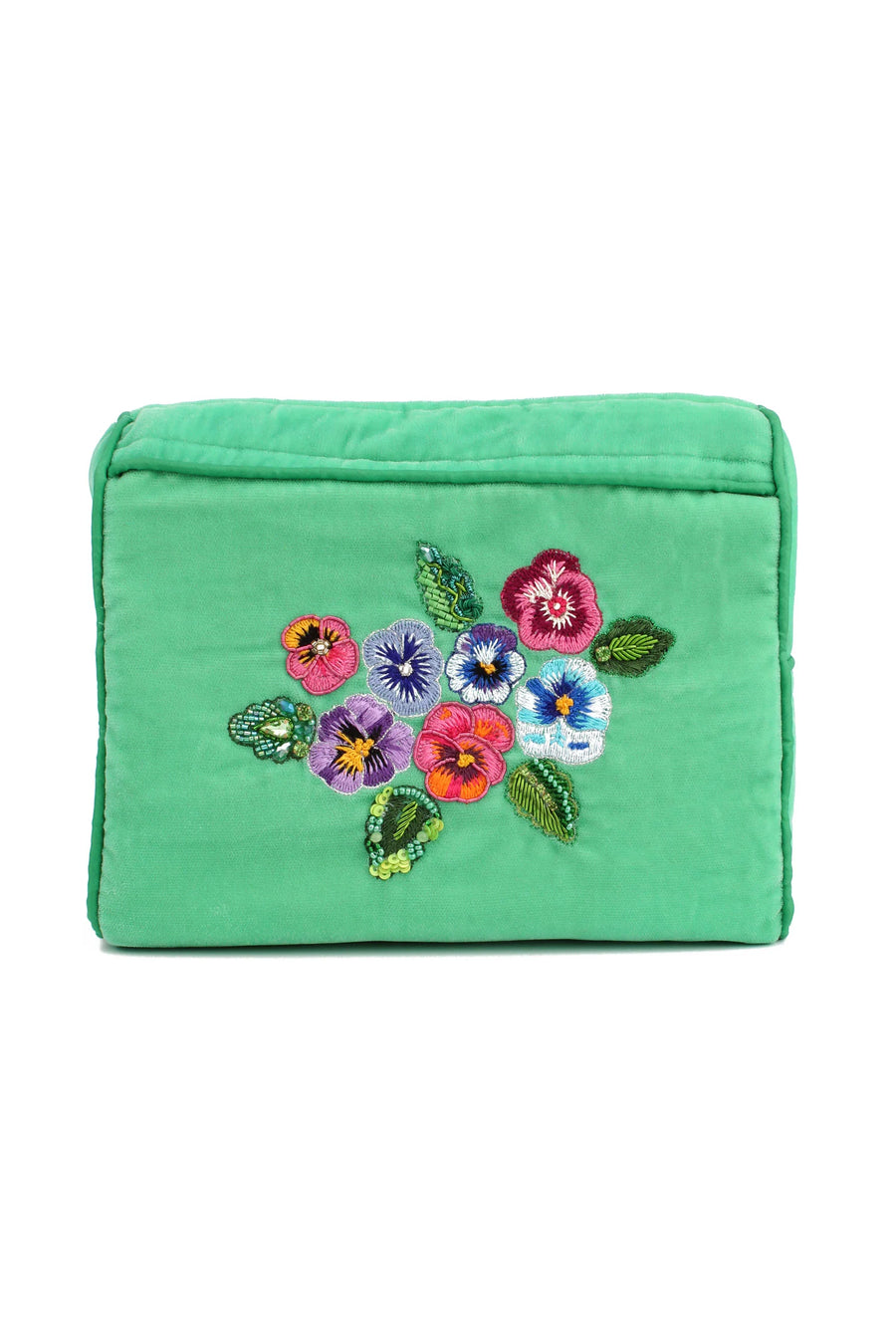 Mint Green Pansy Medium Velvet Pouch