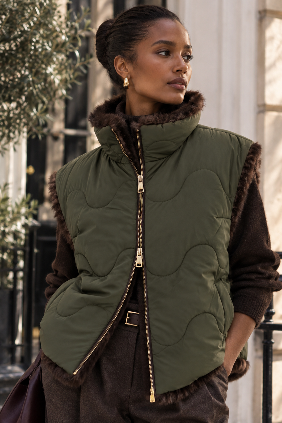 Celine Olive Quilted Reversible Gilet