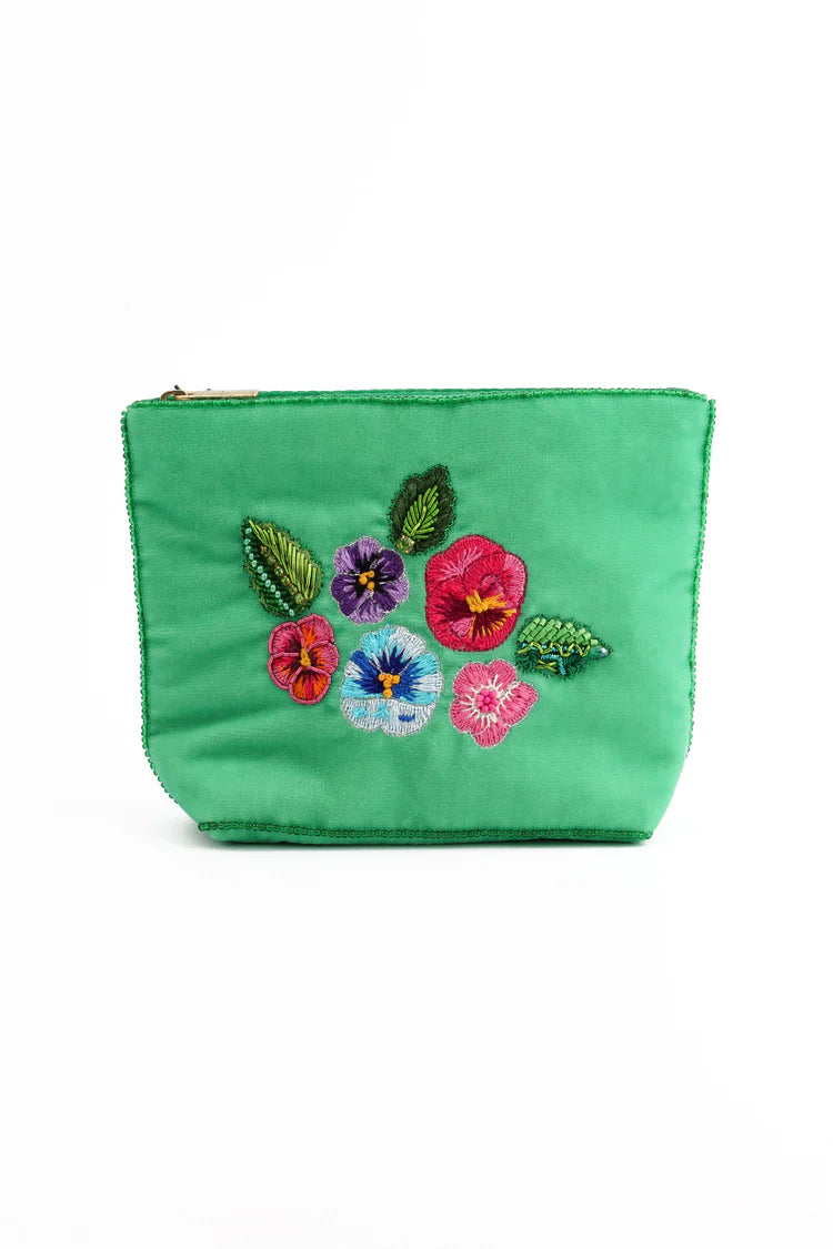 Mint Green Pansy Small Velvet Pouch