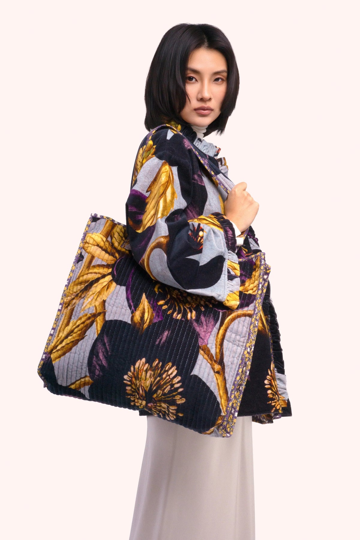 Hellebore Large Quilted Velvet Tote Bag