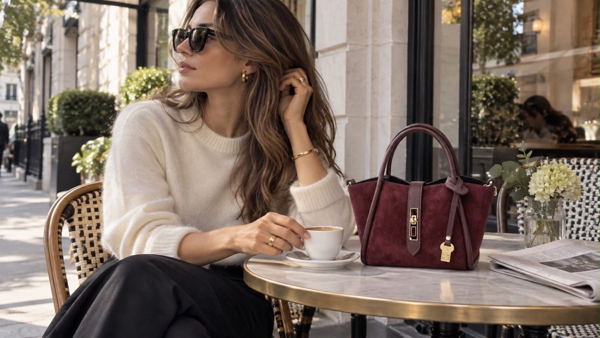 Anya in Beautiful Burgundy at a Chelsea café