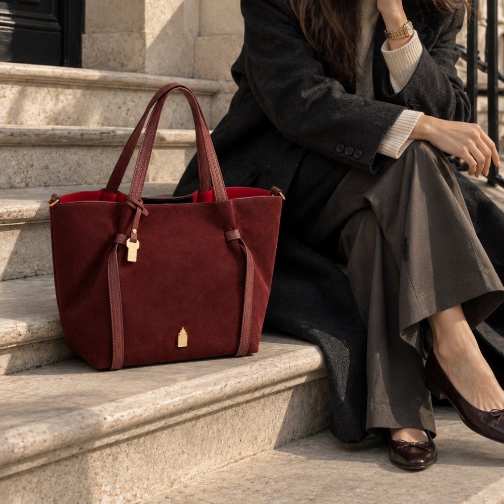 Simona in Beautiful Burgundy on stone steps