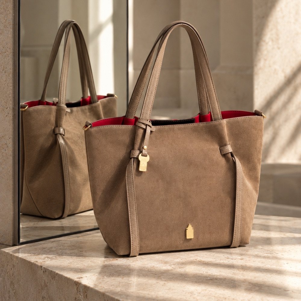 Simona in Winter Taupe, three-quarter view