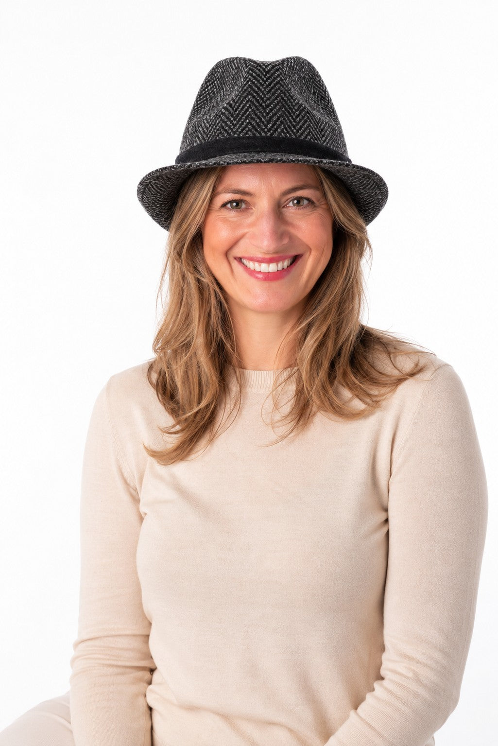 Silvia Midnight Black Herringbone Fedora Hat