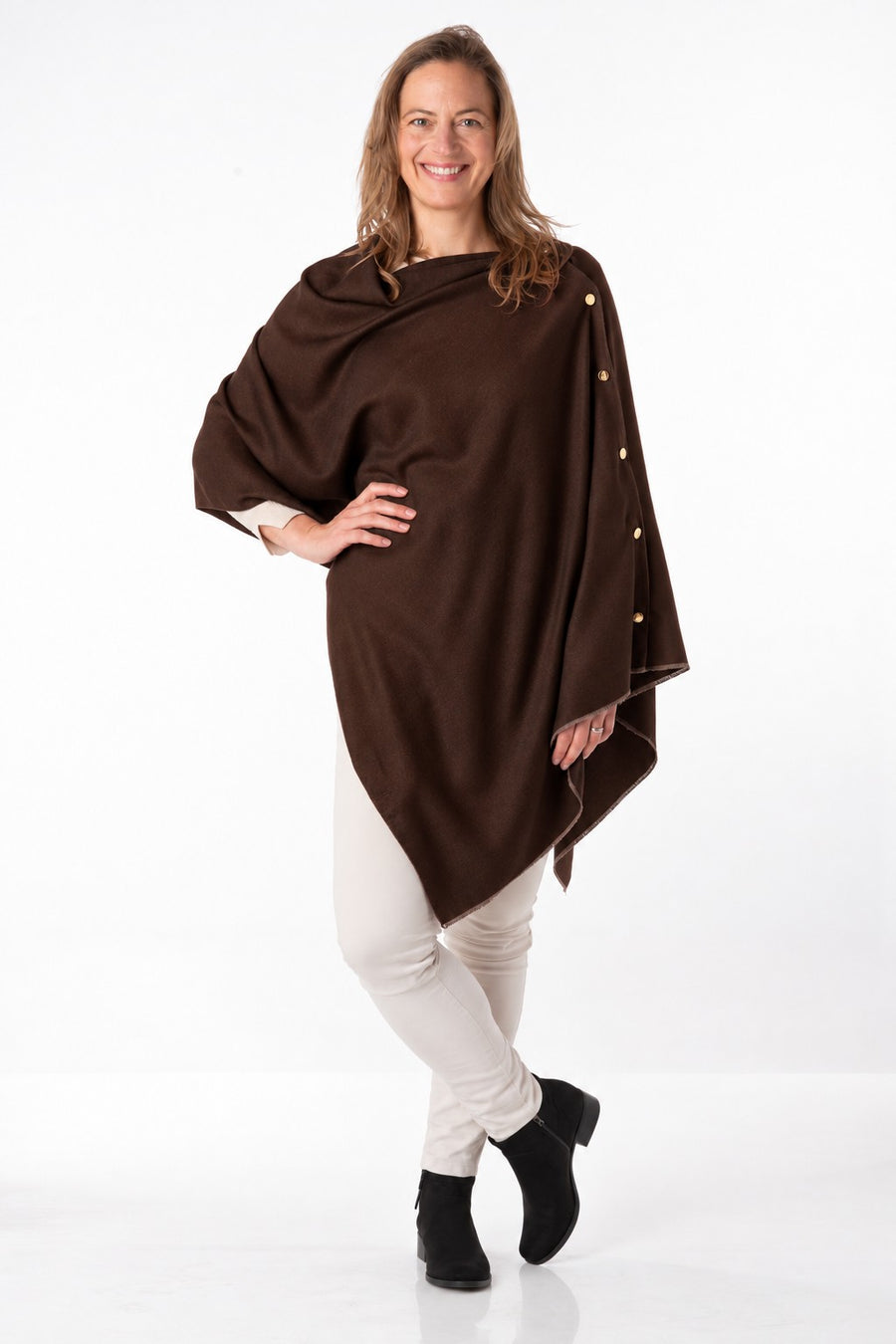 Gisellina Chocolate Franchetti Bond Button Poncho