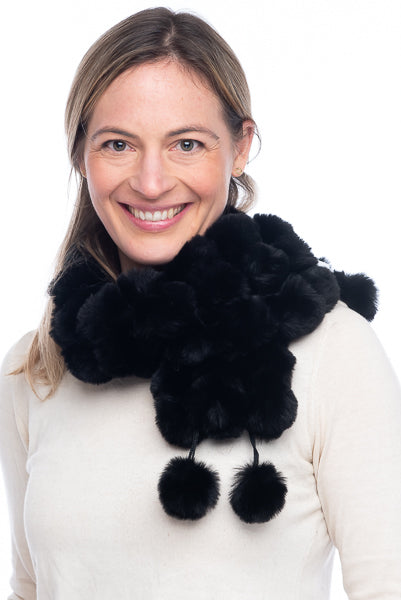 Ambrah Black Fur Pom Pom Scarf