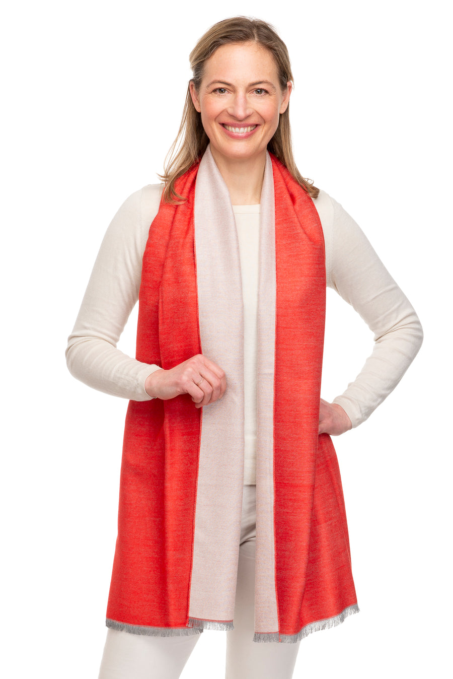 Aurora Classic Two Colour Coral & Beige Shawl