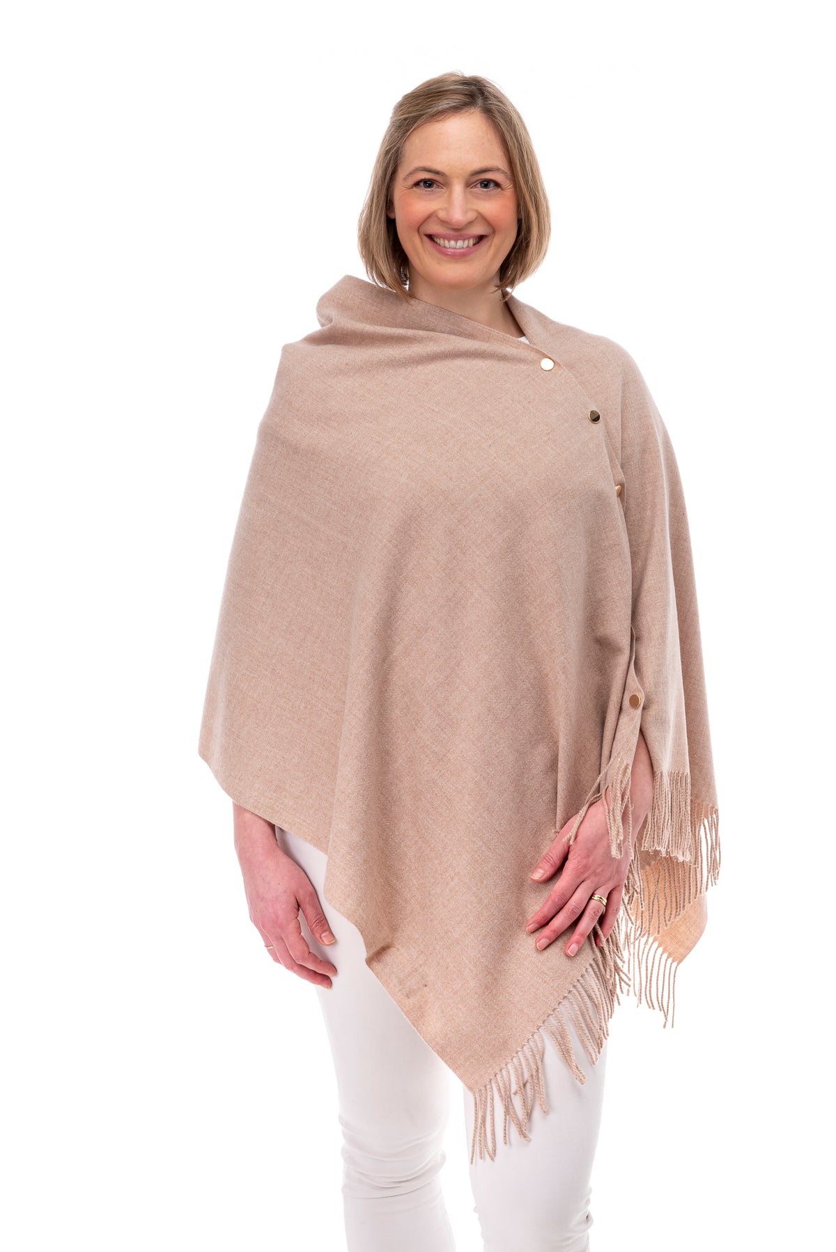 Gisella Light Mocha Button Poncho