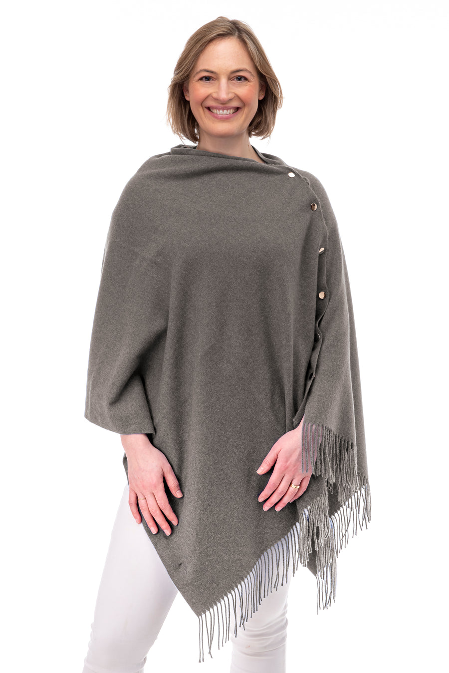 Gisella Dark Grey Button Poncho