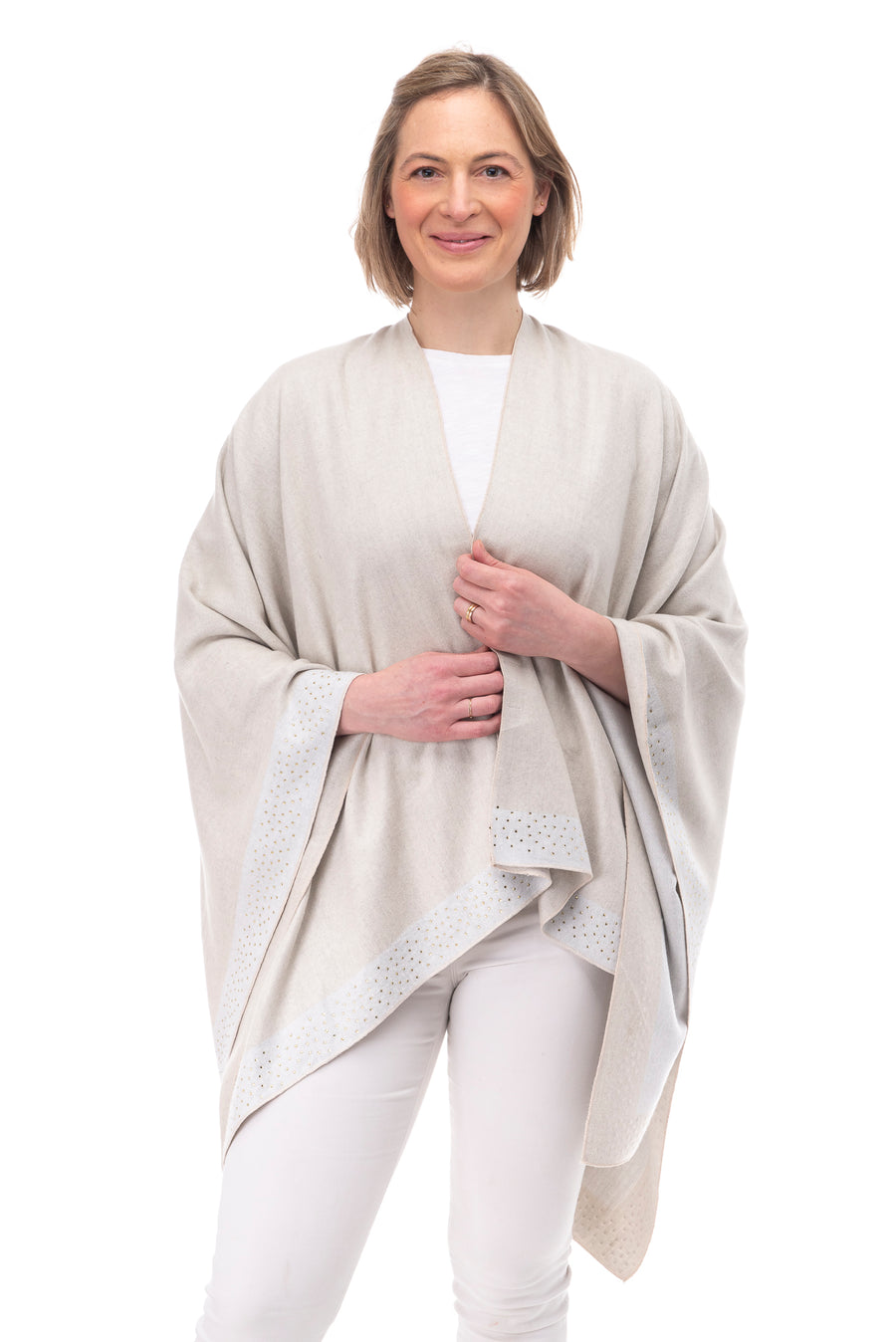 Mia light mocha and beige diamante trim wrap