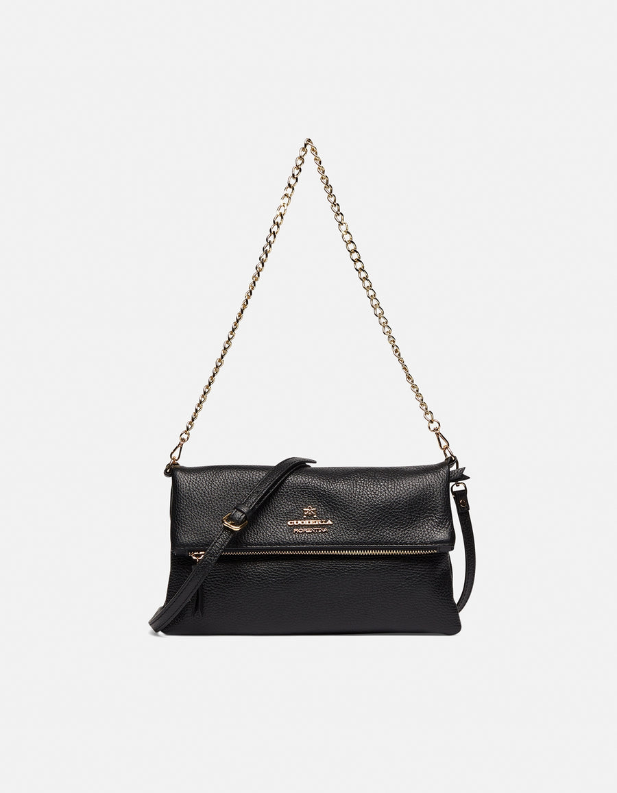 Giulia Black Flapover Shoulder Bag