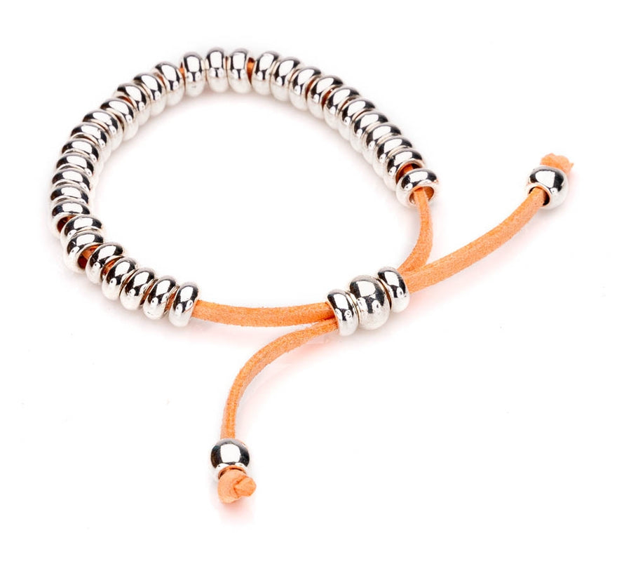 Jessica Orange Silver Beaded Bracelet