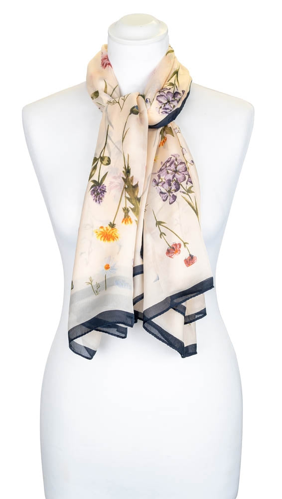 Floral Beige and Blue Scarf