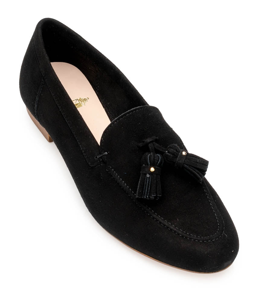 Ladies black best sale suede loafers